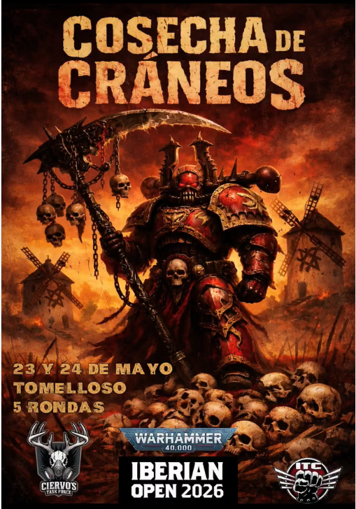 Cartel de I Torneo Warhammer 40K Iberian Open Cosecha de Cráneos