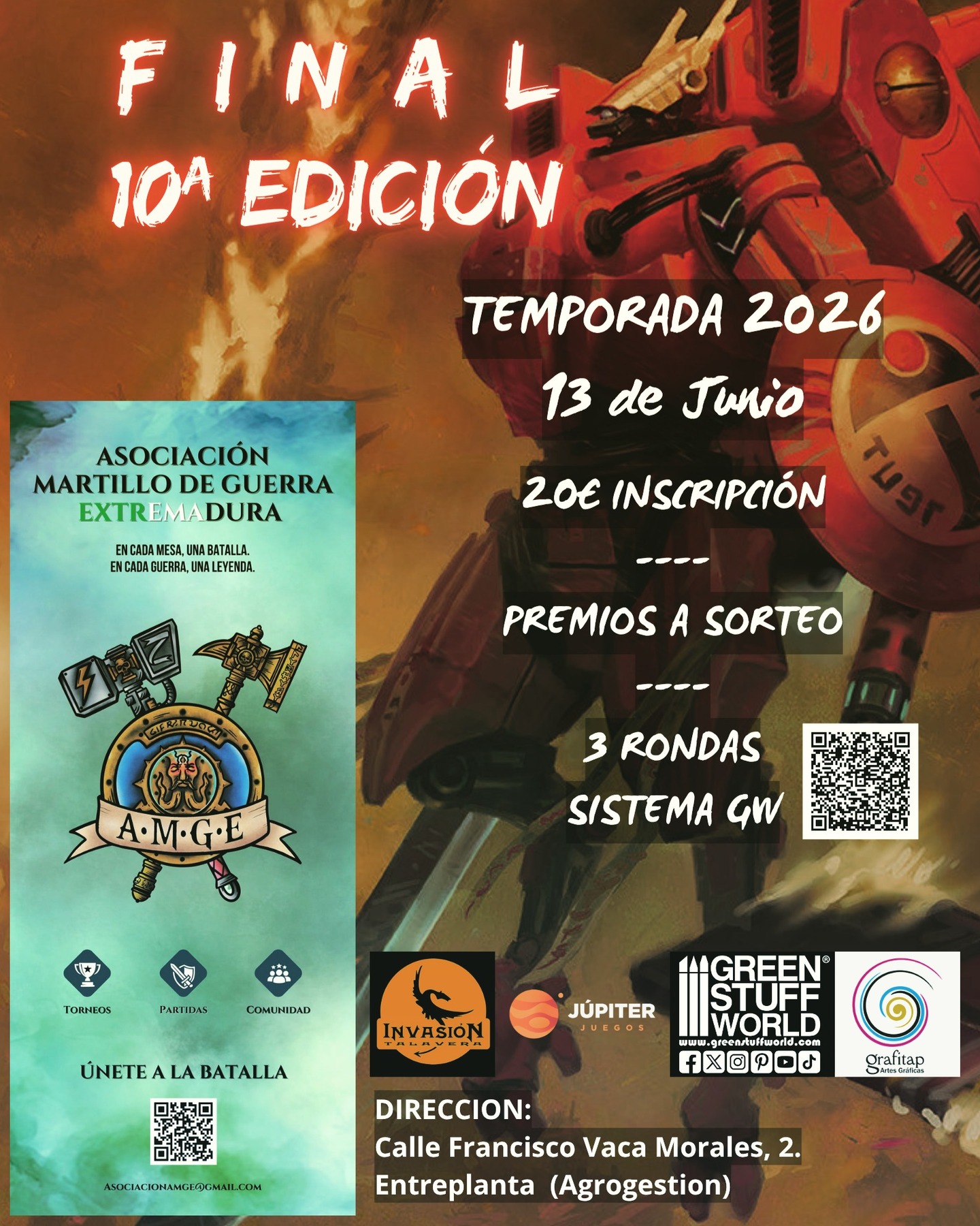 Cartel de Torneo Warhammer 40K Asociación Martillo de Guerra 2026