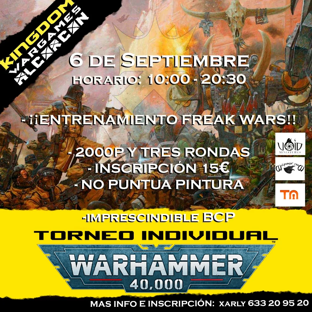 Cartel de Torneo Warhammer 40K individual Pre-Freak Wars Kingdom Wargames Alcorcón