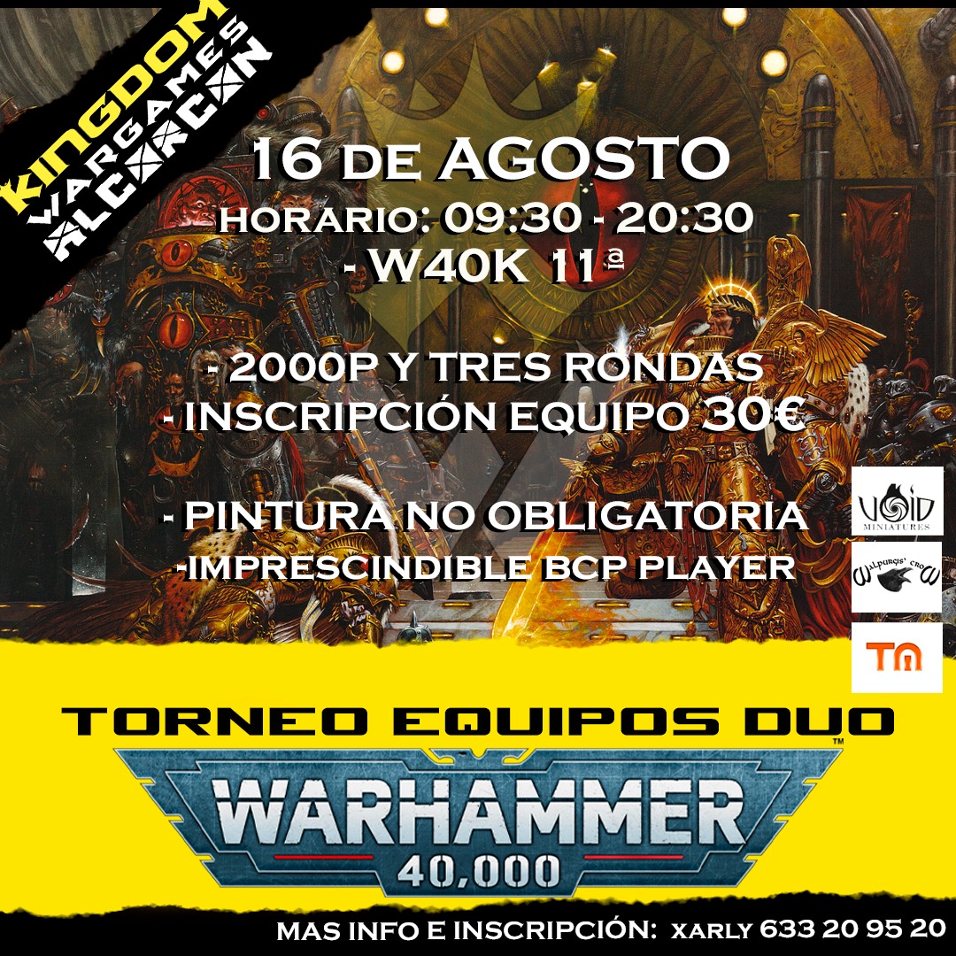 Cartel de Torneo Warhammer 40K parejas Kingdom Wargames Alcorcón - Agosto 2026