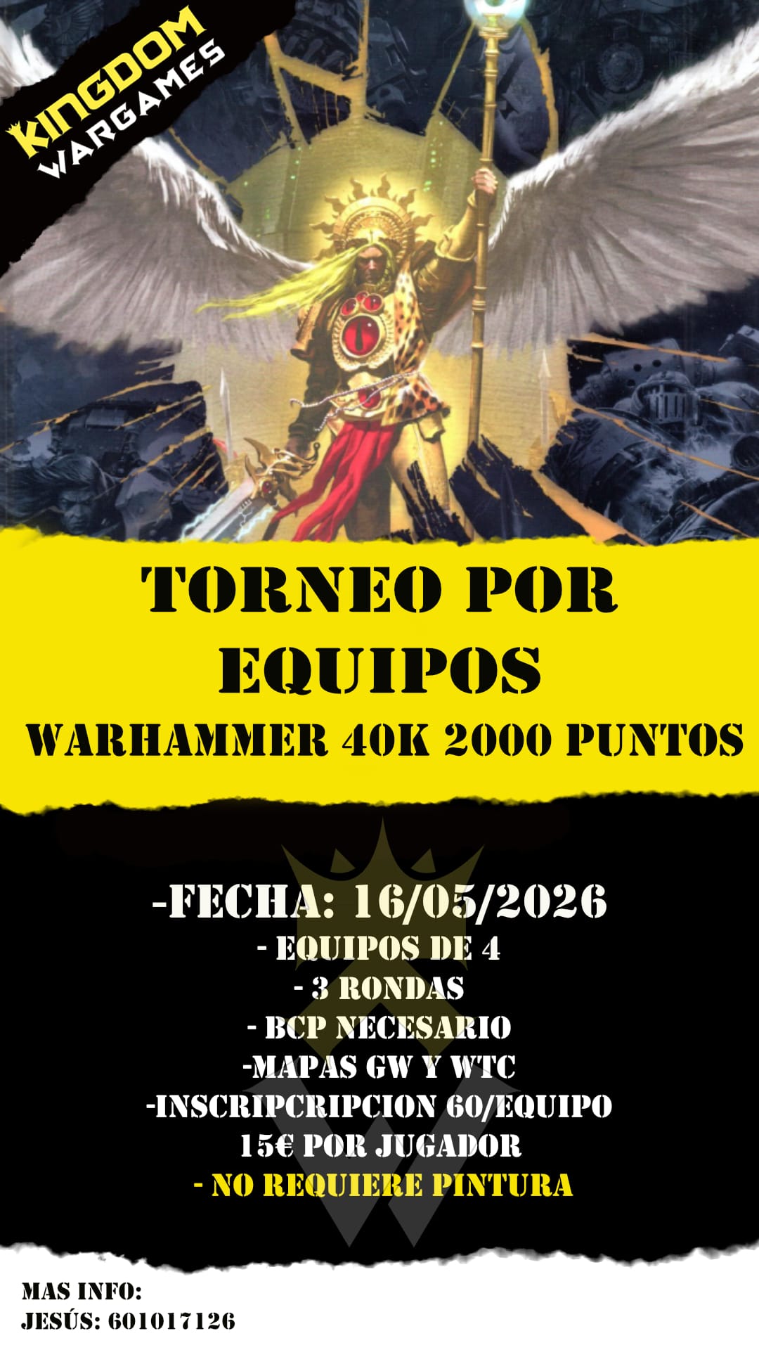 Cartel de Torneo Warhammer 40K por equipos Kingdom Wargames - Mayo 2026